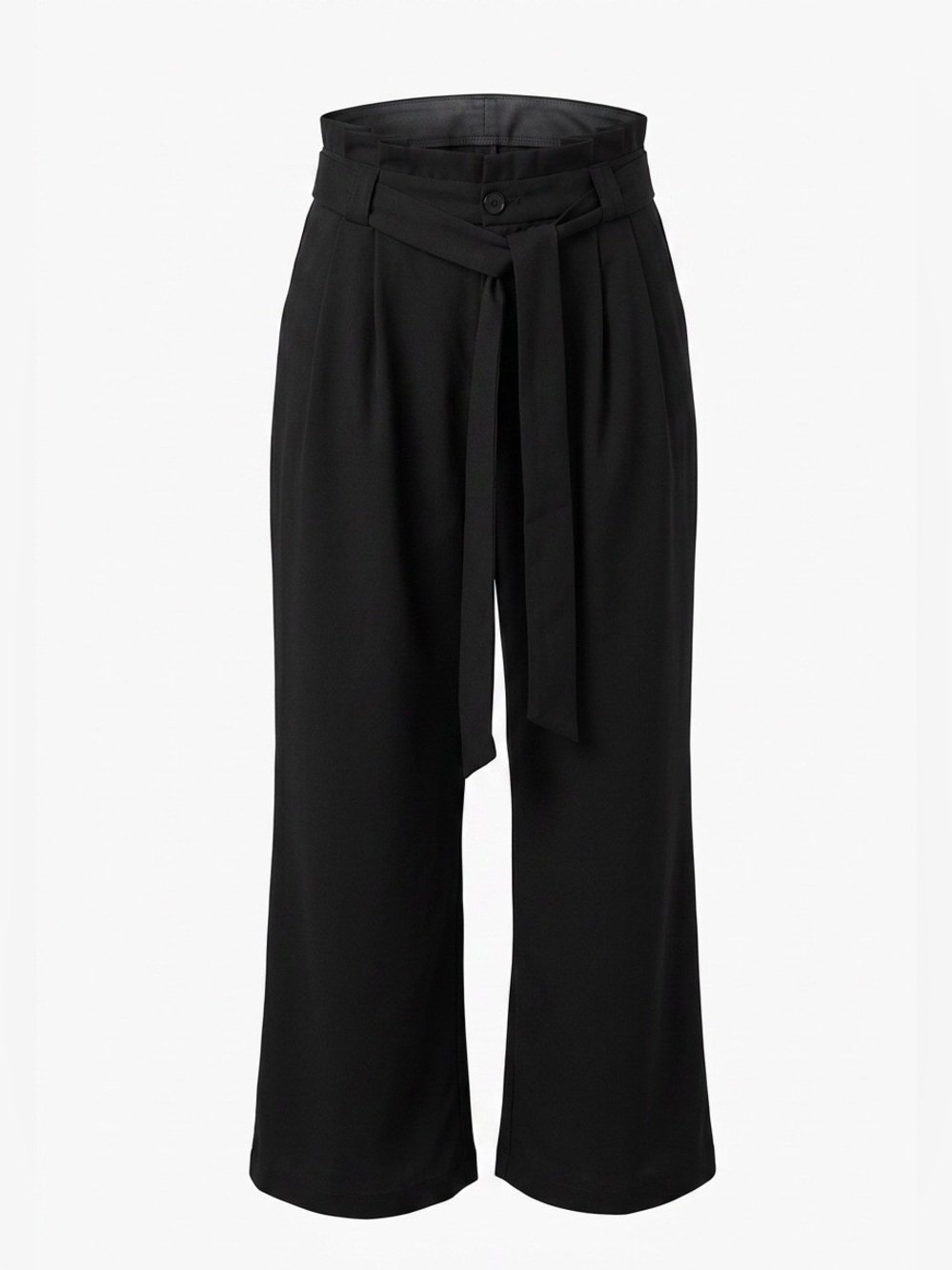 Black Wide-Leg Tie-Waist Pants